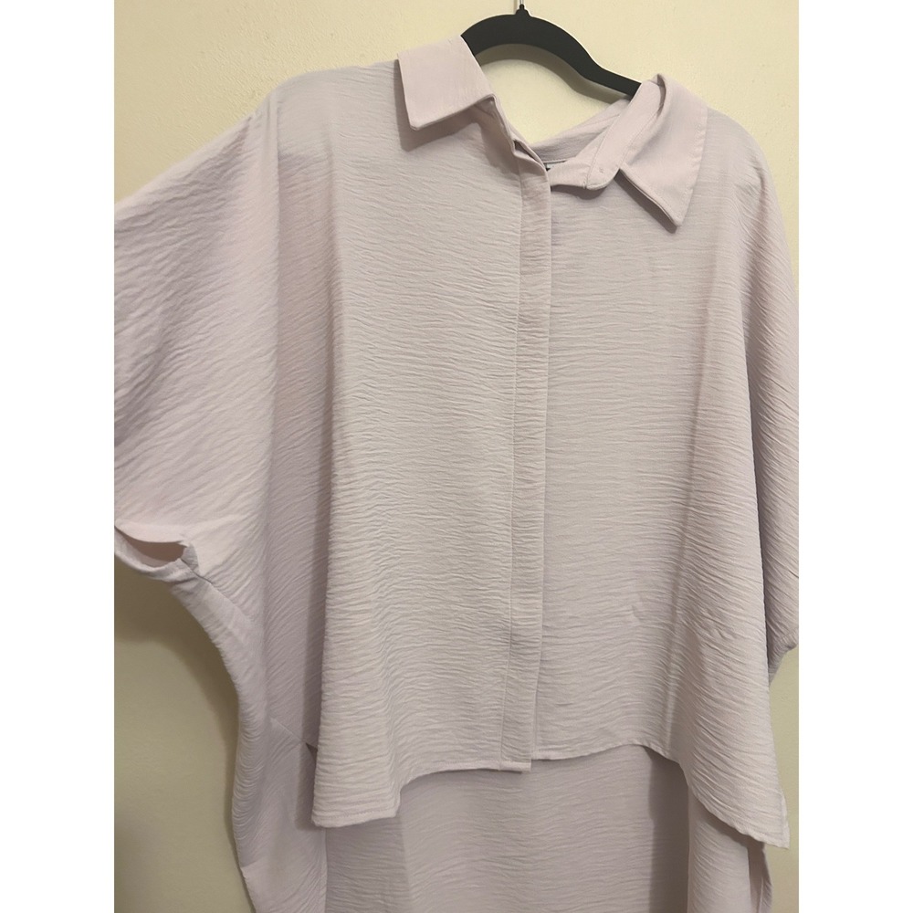 Zenana Button Down Blouse Womens Large Lavender Excellent High Low Oversized Top